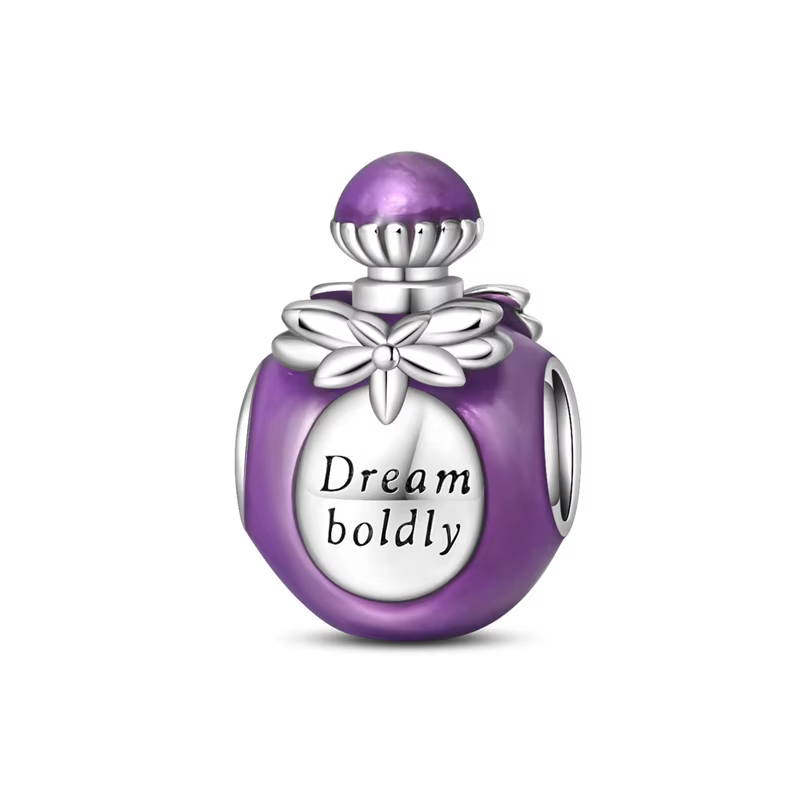 Breloques populaires en argent sterling 925 en forme de flacon de parfum violet, compatibles avec le