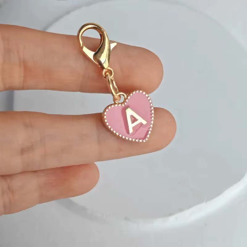Porte-clés en forme de cœur avec 26 lettres de l'alphabet mignon, pour sacs, pendentifs à breloque p