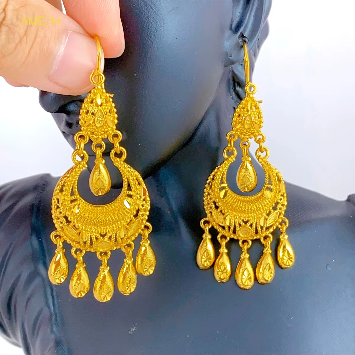 Boucles d'oreilles pendantes à pampilles indiennes pour femmes, or 24 carats, Dubaï, fête africaine,