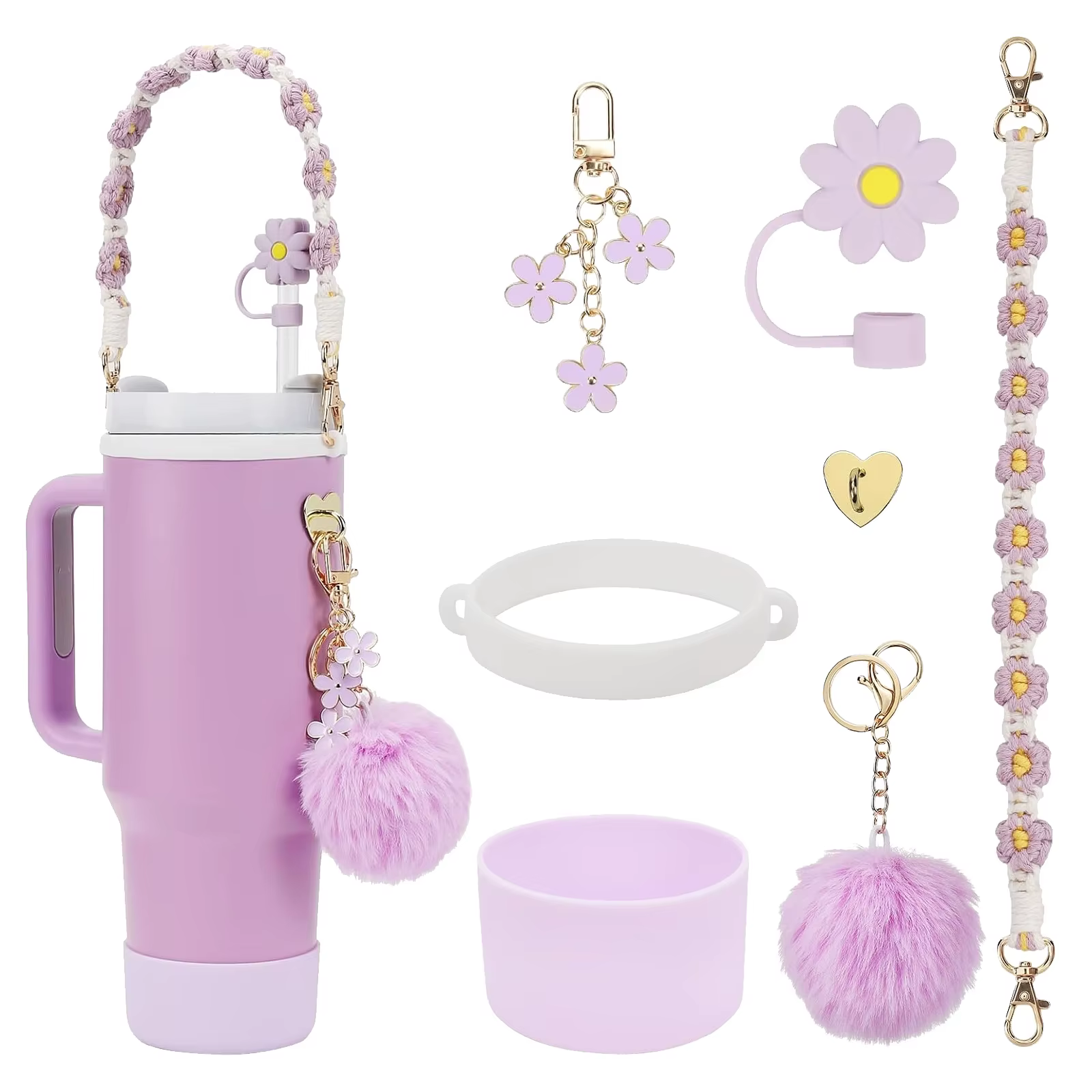 Ensemble d'accessoires pour gobelet Stanley 7 pièces : Sangle de transport, base en silicone, couvre