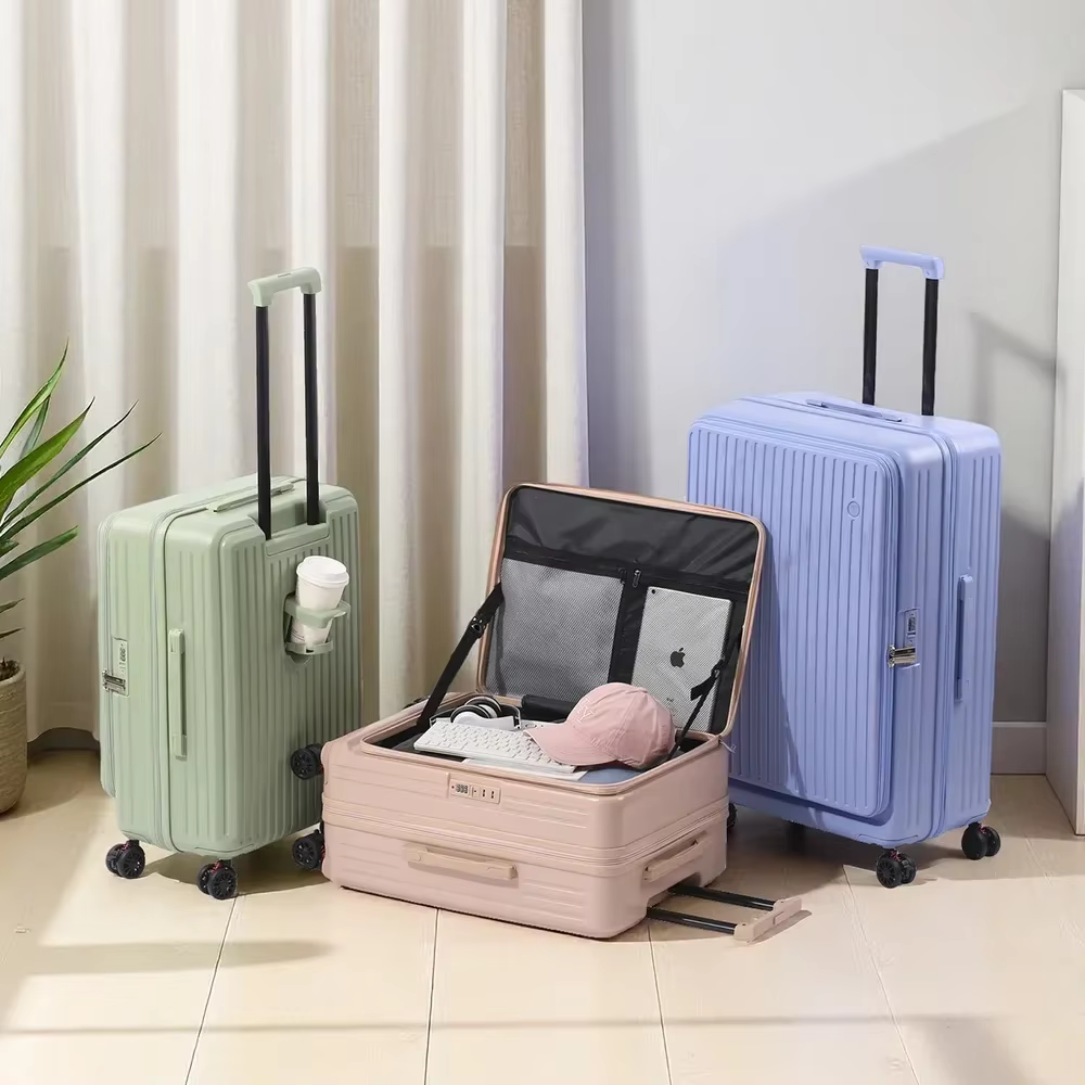 Valise extensible multifonctionnelle à ouverture frontale avec porte-gobelet, bagage de grande capac
