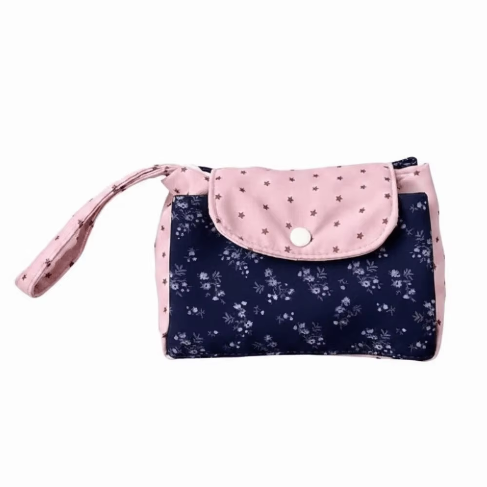Pochette de maquillage à imprimé floral violet, à pois étoilés, double poches, pochette cosmétique e