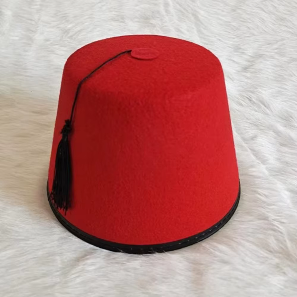Accessoires de costume : Chapeau Fez rond en feutre, style marocain et turc, respirant, couleur roug