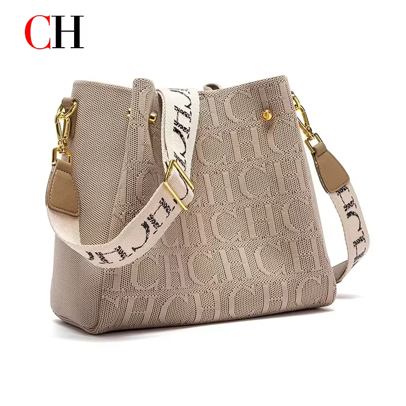 CH Nouveau Sac Seau Jacquard à Lettres pour Femme, Bandoulière Large Imprimée, Sac à Main Croisé Gra