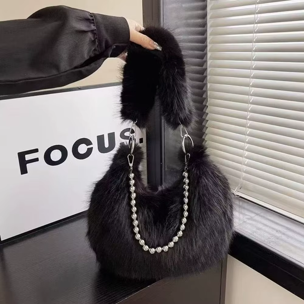 Sac fourre-tout en fausse fourrure avec sangle en chaîne, sac à bandoulière de grande capacité, sac 