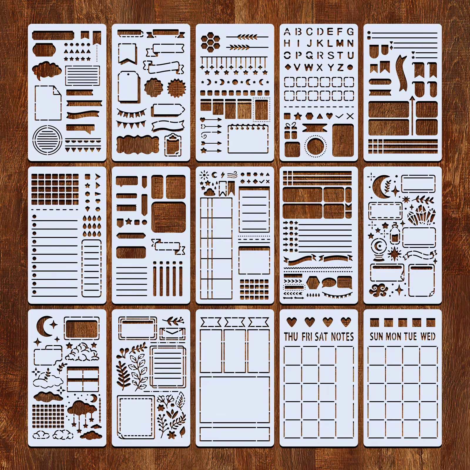 15 pochoirs réutilisables pour carnet de notes, modèles de dessin pour peinture, scrapbooking, journ