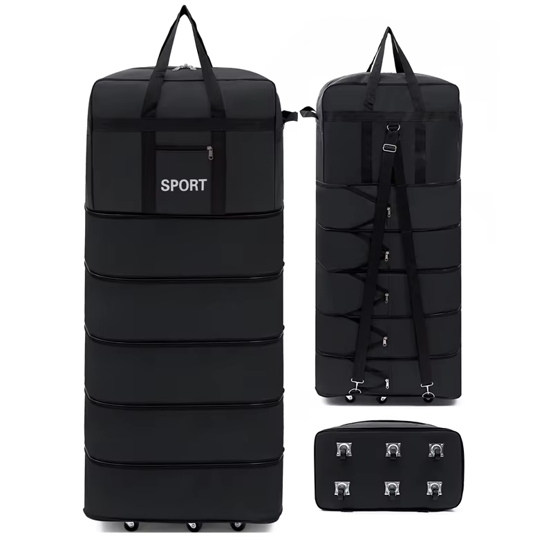 Sac de voyage pliable polyvalent à 5 couches avec roulettes, grande capacité, imperméable et durable