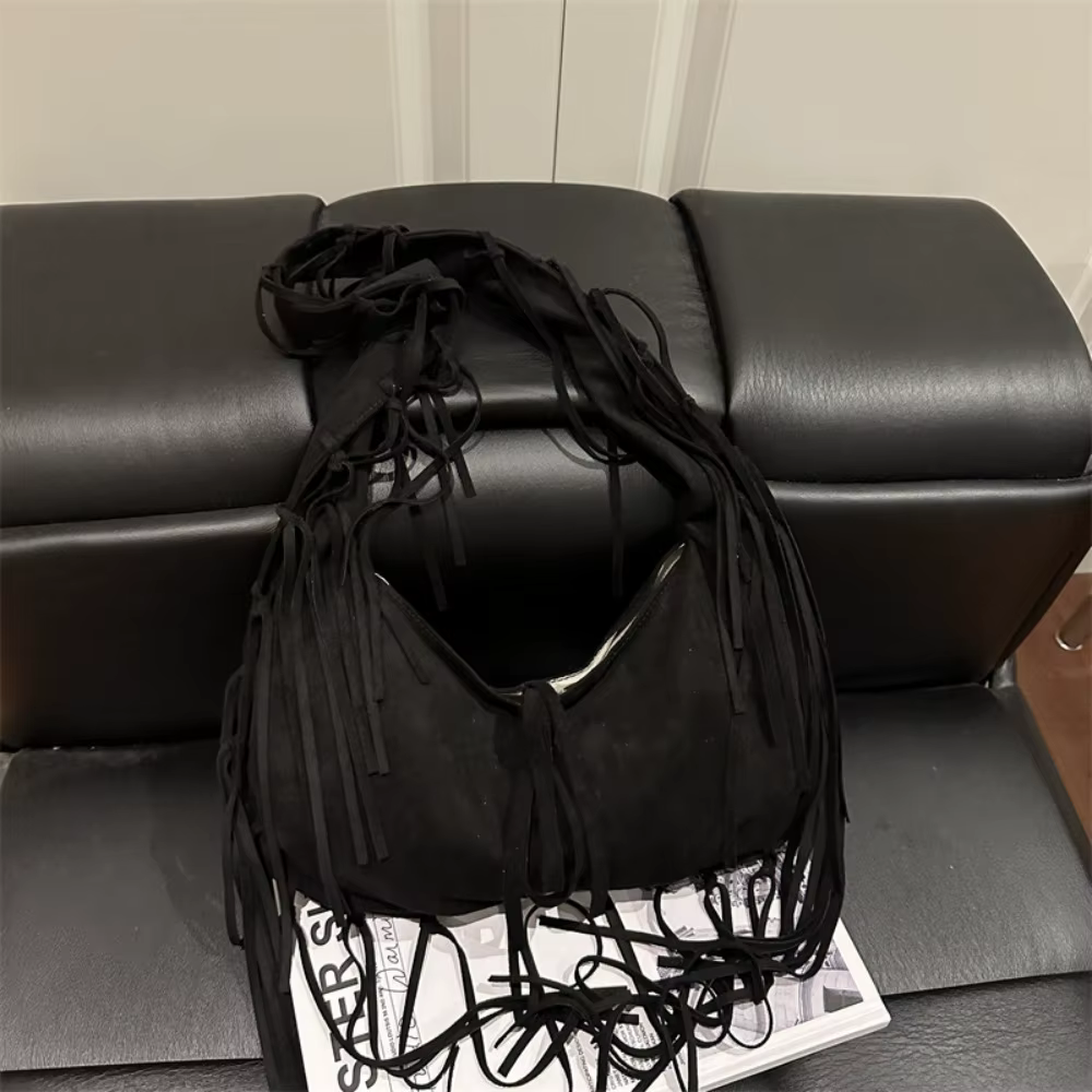 Sac à bandoulière à pompon de Style occidental, en cuir Nubuck PU, sac de grande capacité en Polyest
