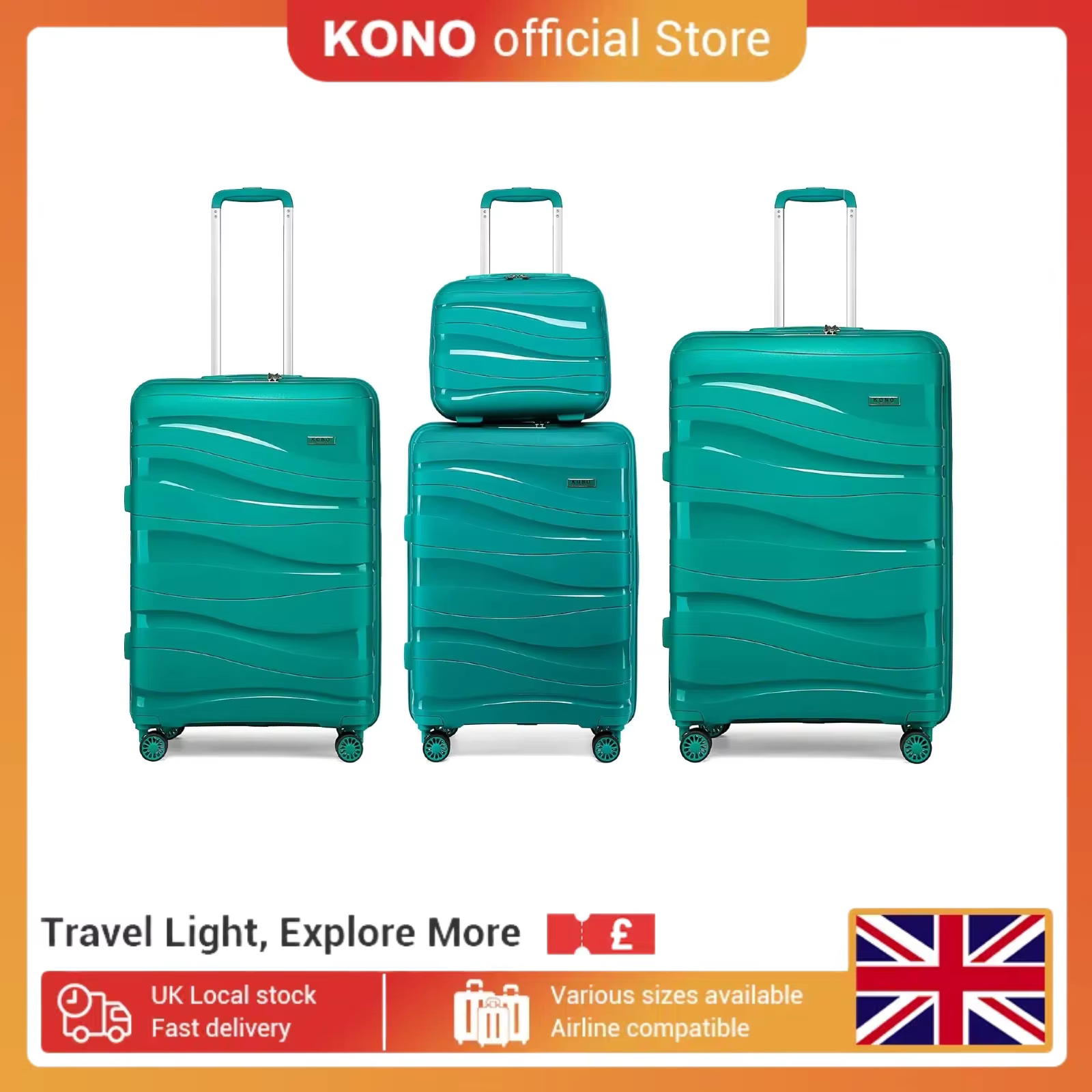 Kono-Ensemble de valises élaborées en polypropylène léger avec serrures TSA, roues tournantes, bagag