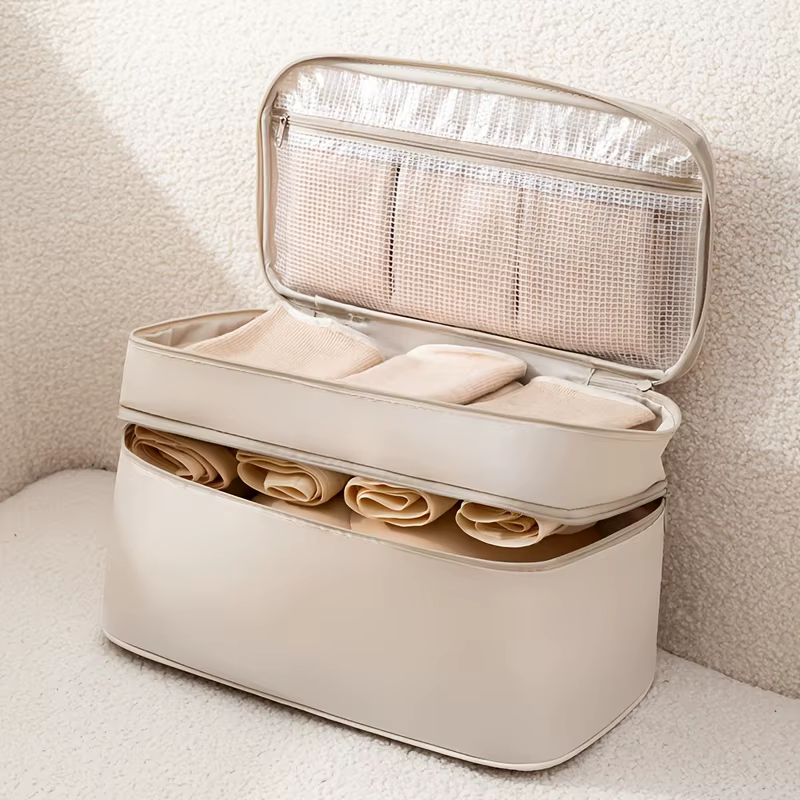 Sac de rangement pour sous-vêtements de voyage - Sac de voyage 4-en-1 doux à double couche pour sout