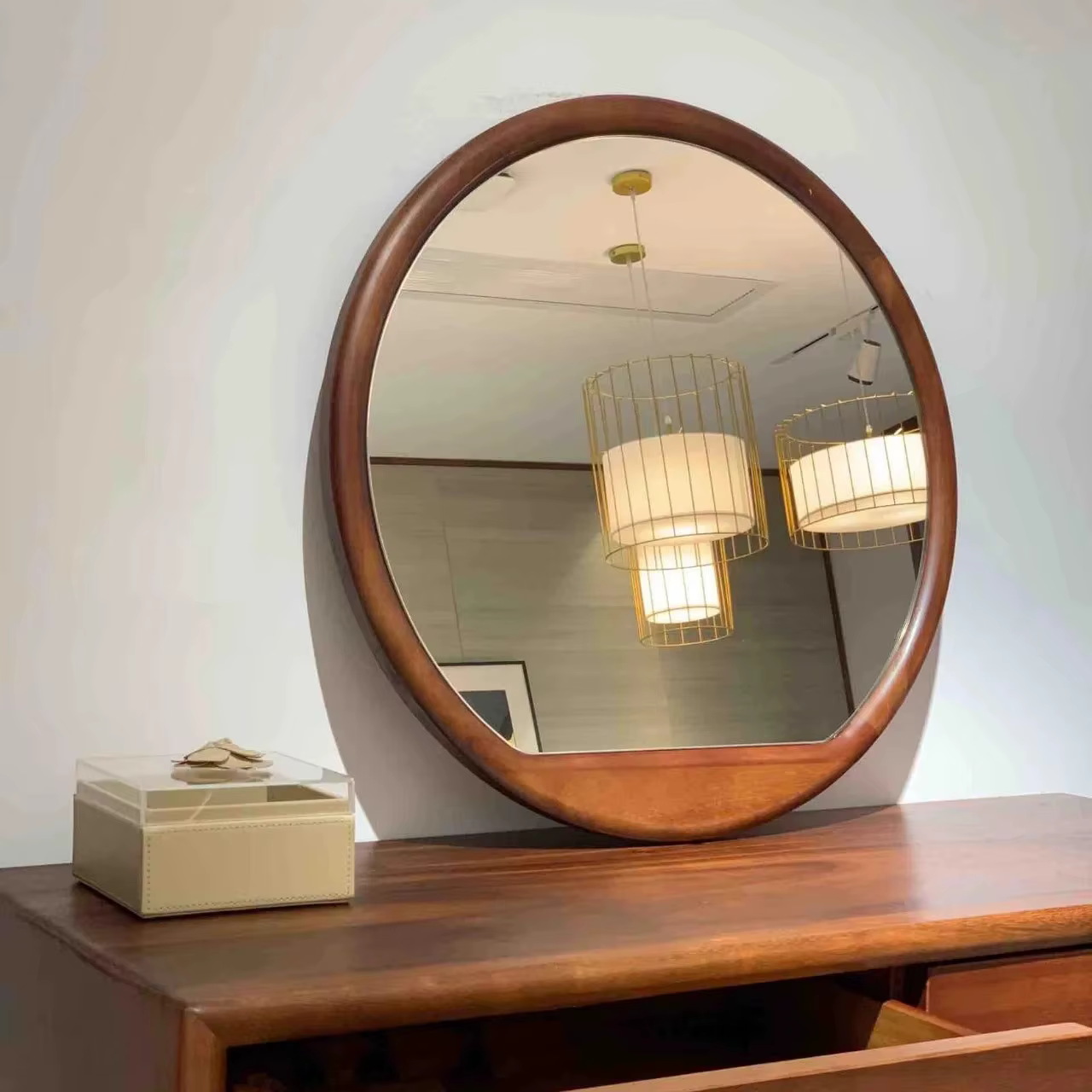 Miroir de maquillage mural 50 cm x 50 cm, design irrégulier avec cadre en bois, miroir décoratif pou