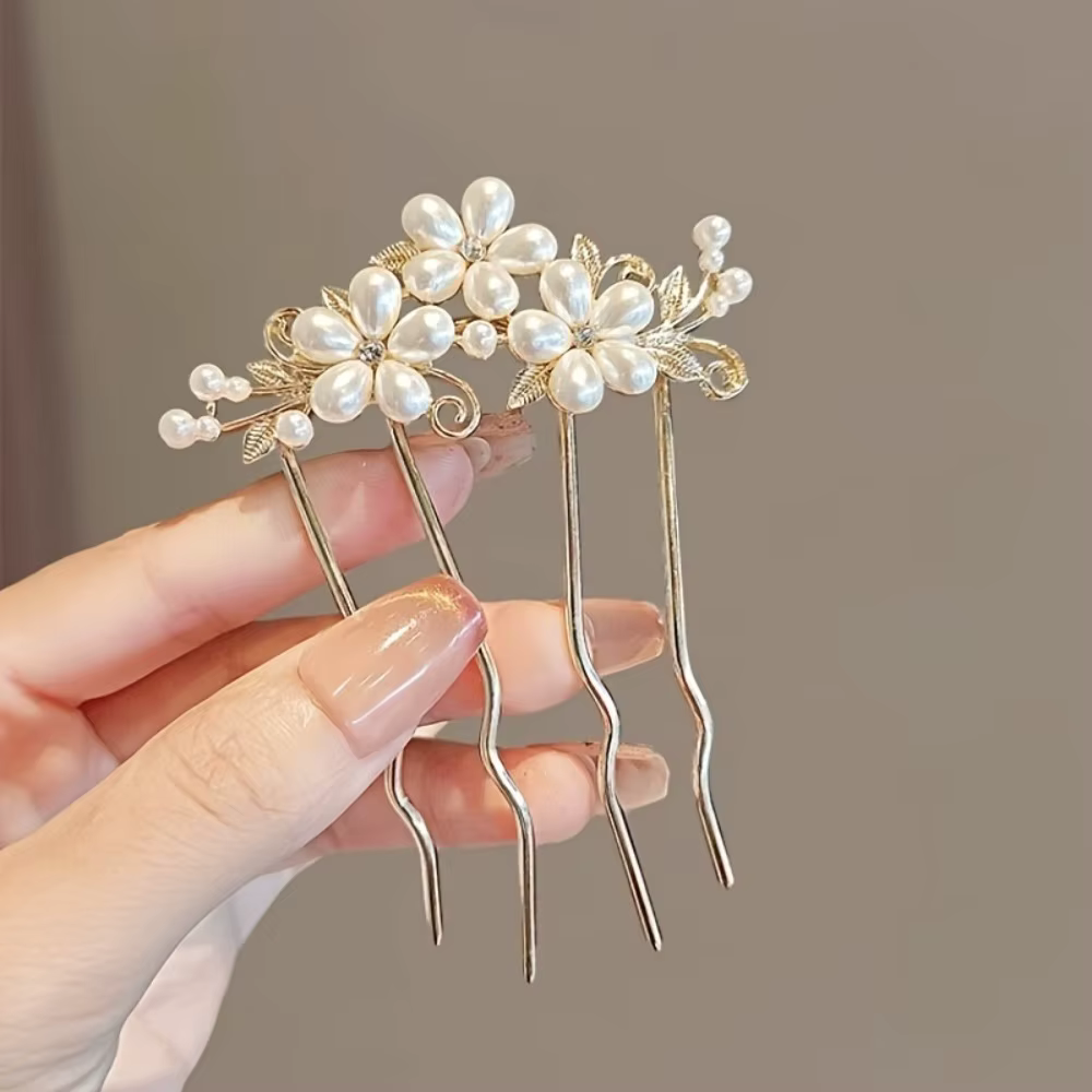 Accessoires pour cheveux chignon rétro mode française, peignes élégants en perles et fleurs pour fem
