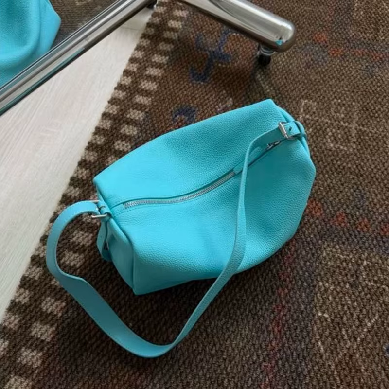 Sac Hobo Minimaliste pour Femme, Bleu Clair, Fermeture Éclair, Style Coréen, Polyvalent, Sac à Bando