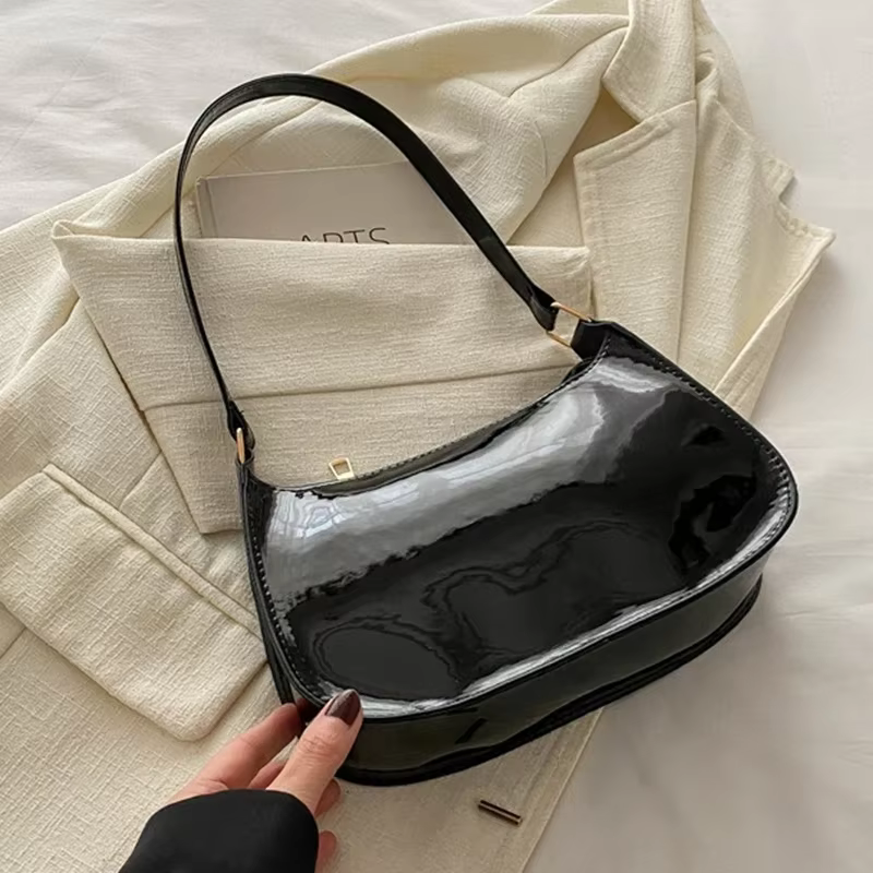 Sac sous les bras rétro en cuir verni pour femme, sac à main pour femme, sacs à main Hobos décontrac