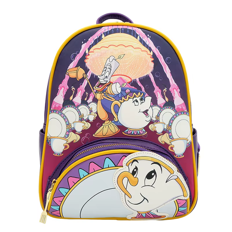 Sac à dos Disney X Loungefly La Belle et la Bête Madame Potts Lumiere, sac décontracté à usage quoti