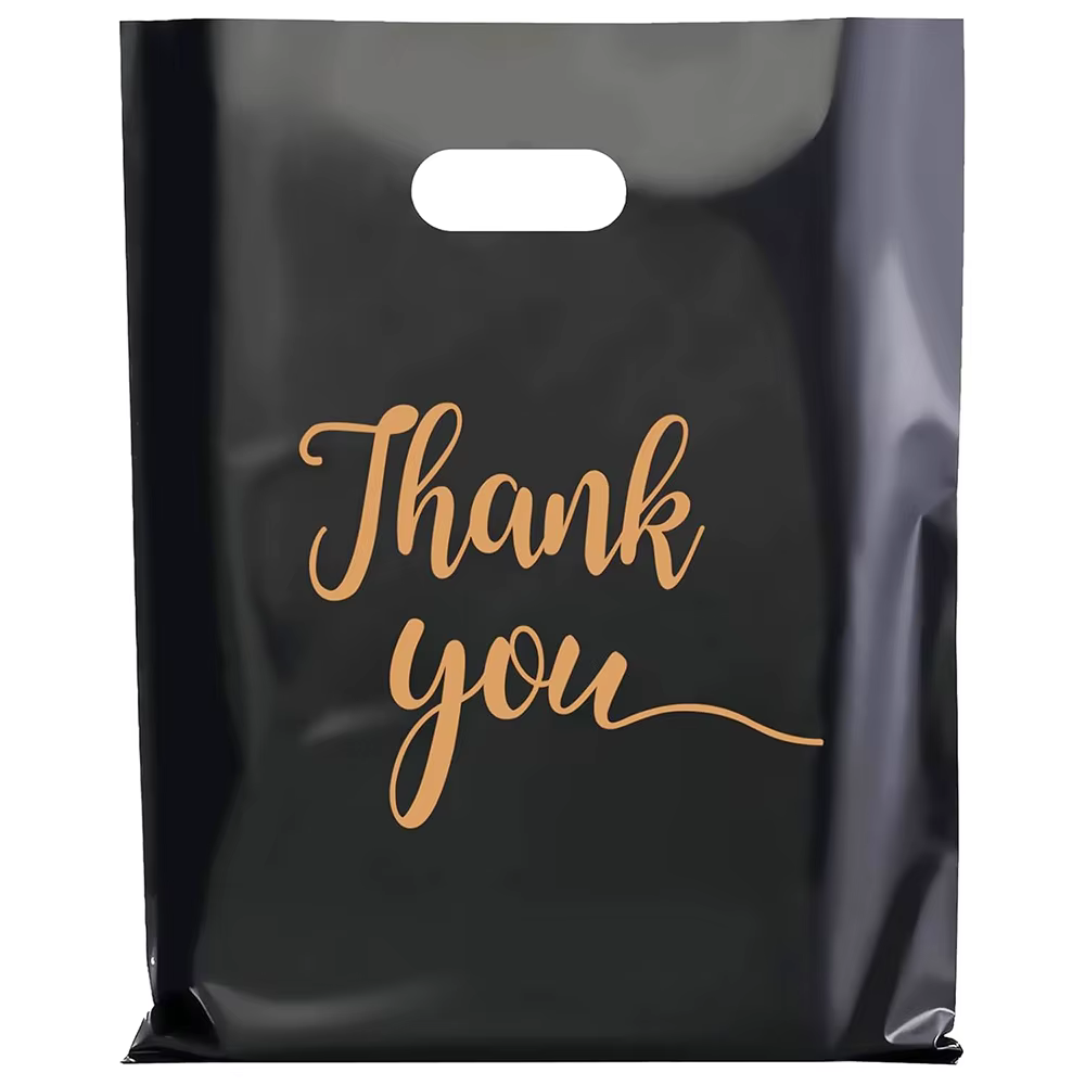 Sacs cadeaux de remerciement noirs, 20/30/50 pièces, sacs de courses en plastique avec poignées, sac