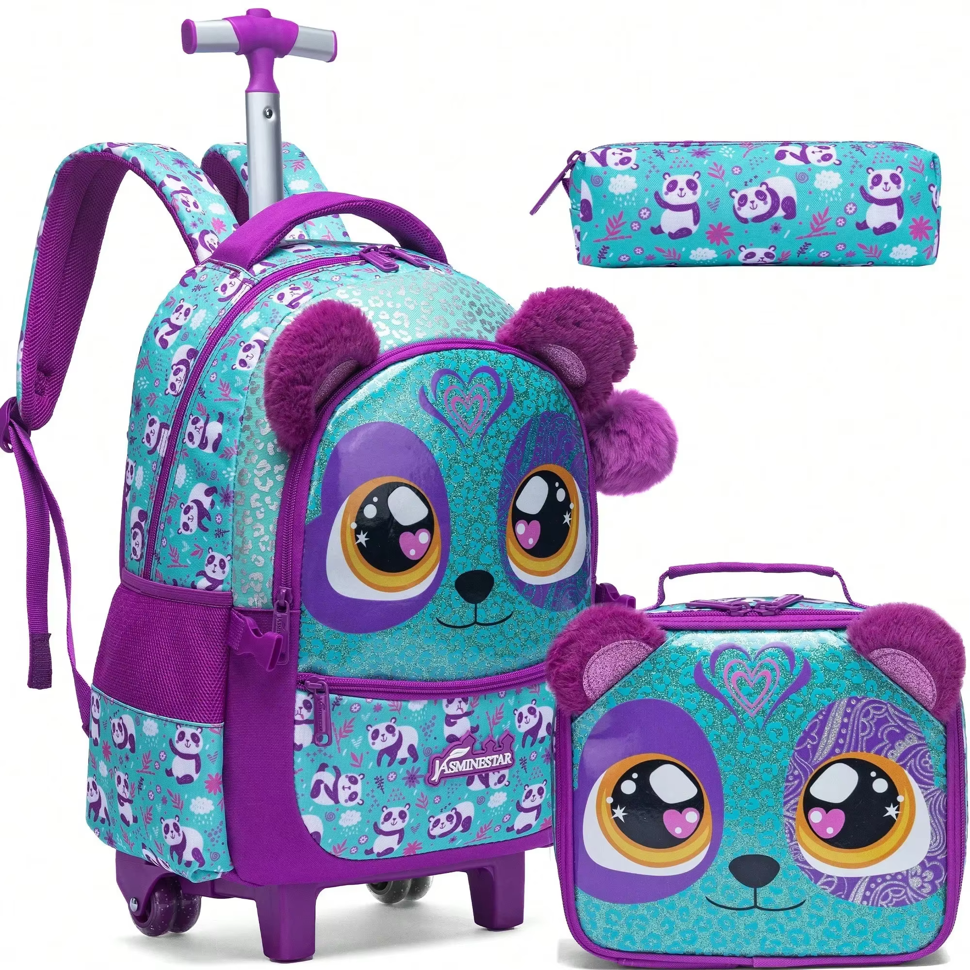 Sac à dos à roulettes pour filles, ensemble de sacs d'école à roulettes, valise de voyage pour élève