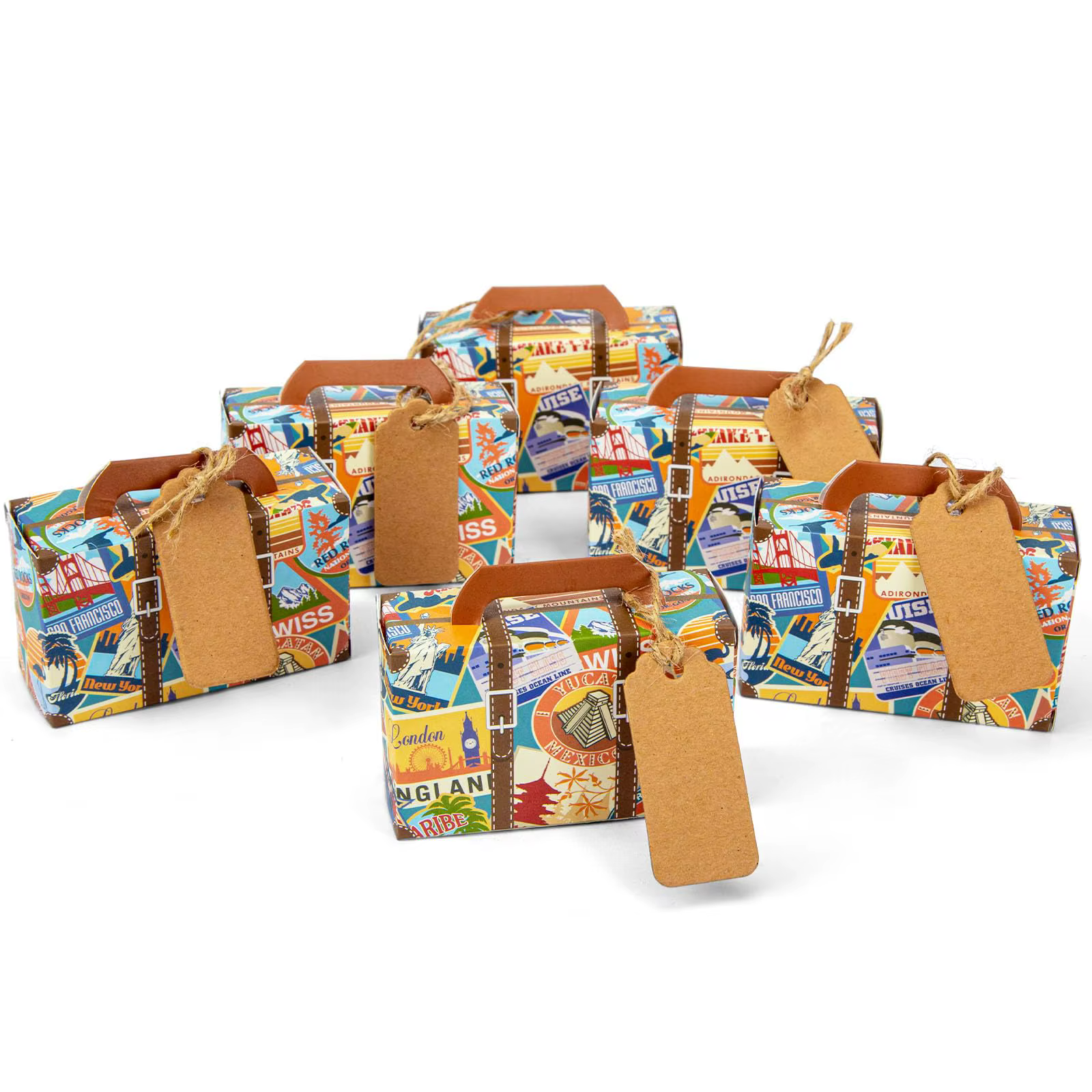 50 pièces valise boîtes à cadeaux Mini valise boîte à cadeaux de fête Style Vintage avec étiquettes