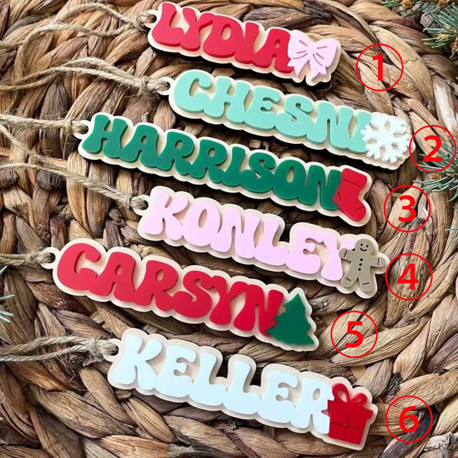 Noël personnalisé acrylique nom texte pendentif étiquette lanière porte-clés personnalisé mignon sac