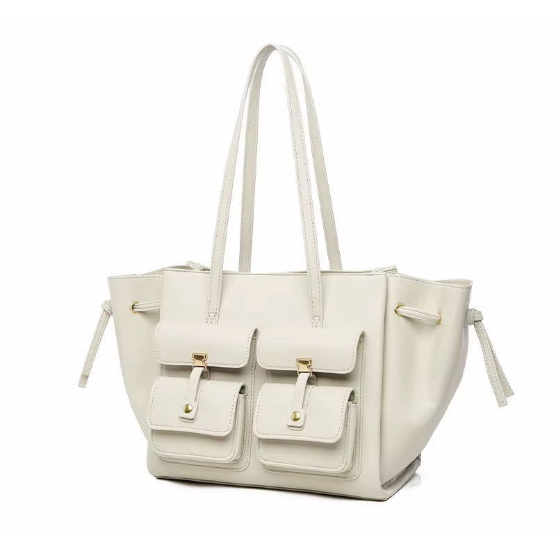 Sac fourre-tout à cordon de serrage à double poche de style workwear pour femme, sac à main à bandou