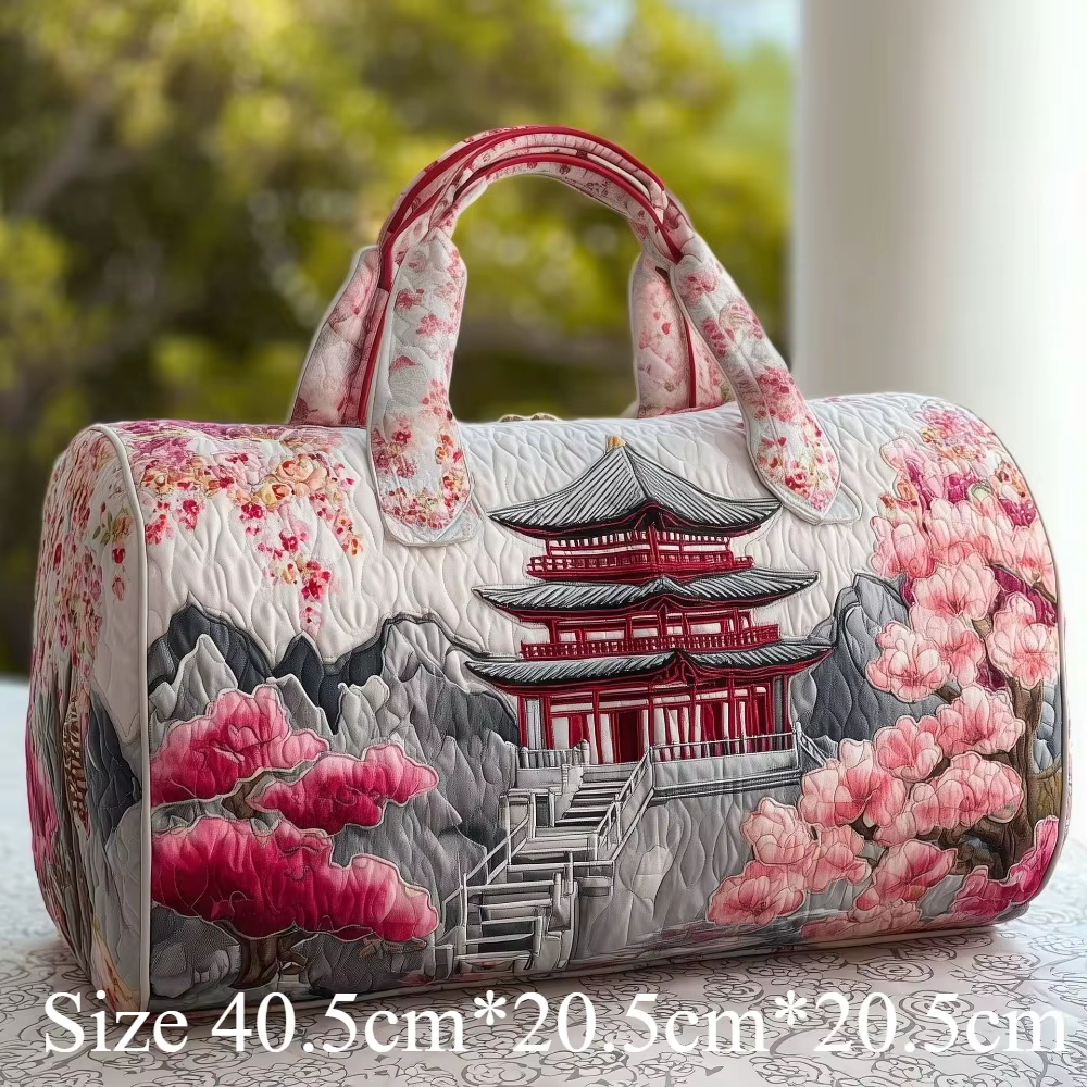 Sac de voyage matelassé 3D de style japonais, imprimé pagode de cerisier, léger, sac de voyage vinta