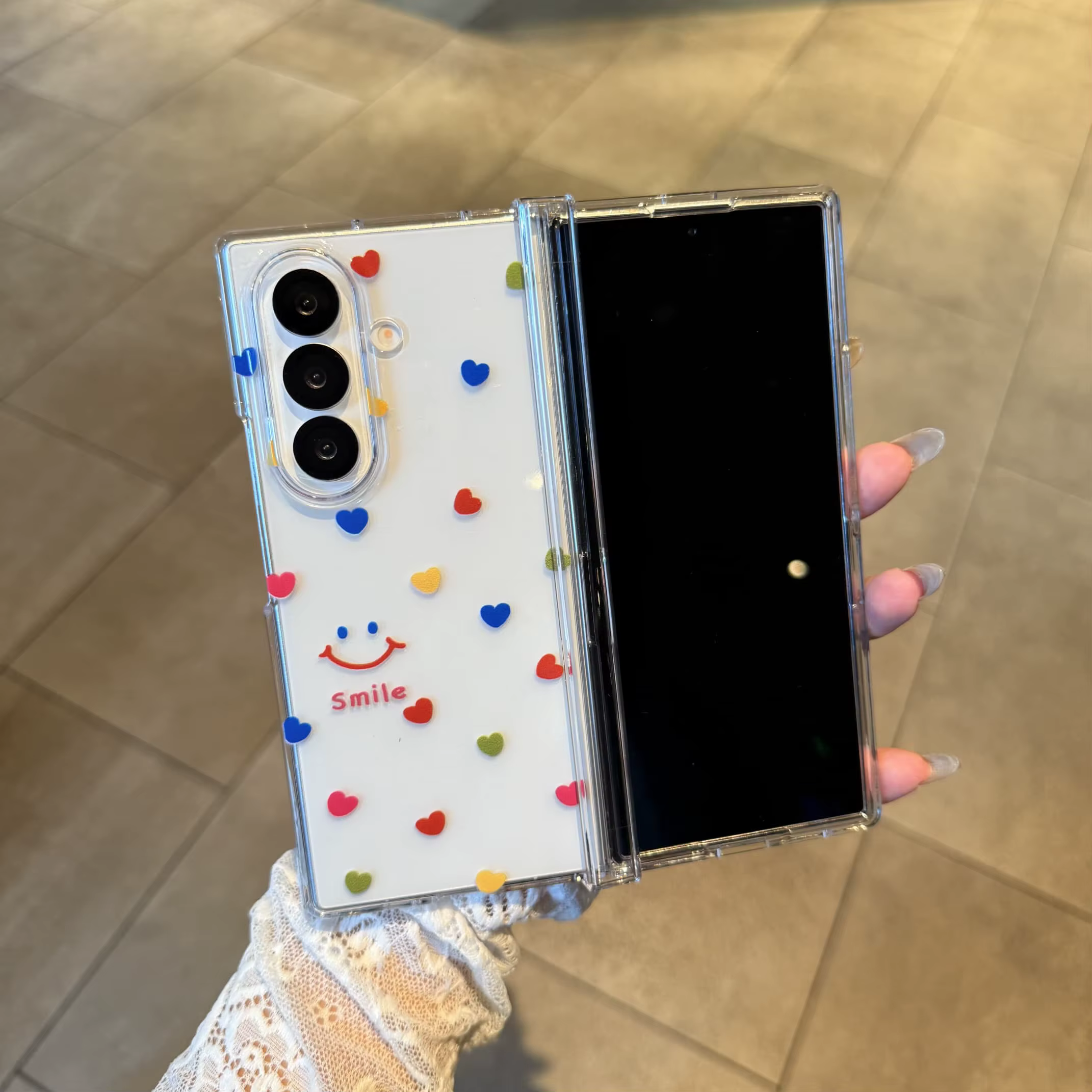 Pour Samsung Galaxy Z Fold 7 6 5 4 3 fold7 amour coeur sourire visage heureux corde sangle pendentif