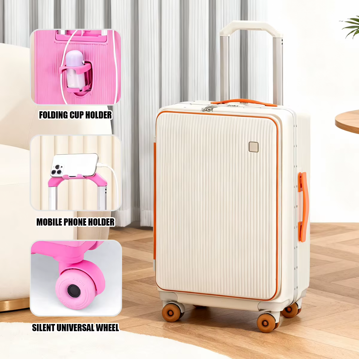 Valise à ouverture latérale grande capacité, valise à roulettes avec compartiment profond, valise de