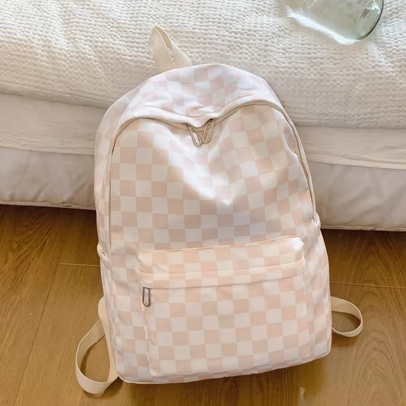 Sac à dos pour ordinateur portable à motif damier pour femme, ensemble bandoulière imprimé tendance,