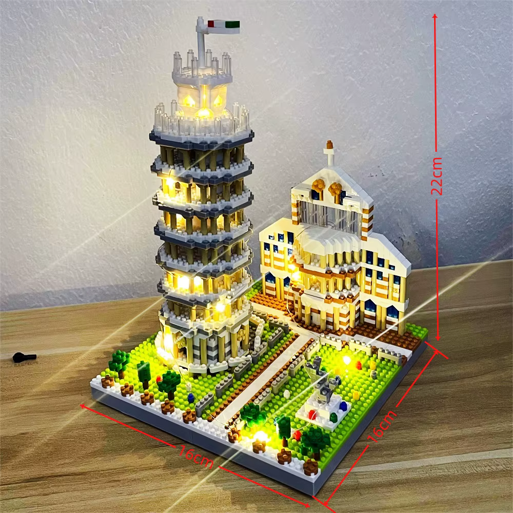 Jouets Microblock, modèle de construction de tour de pizza à LED, un bon choix pour la décoration de