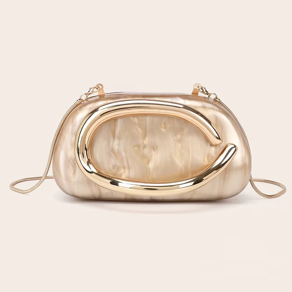 Sac à main de mariée pour femme, sac à bandoulière de luxe en métal doré pour soirée et banquet
