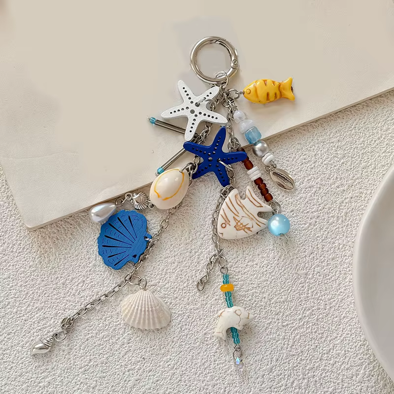 Porte-clés Étoile de mer Série Océan, Pendentif de sac tendance, Breloque de voiture, Anneau de clés