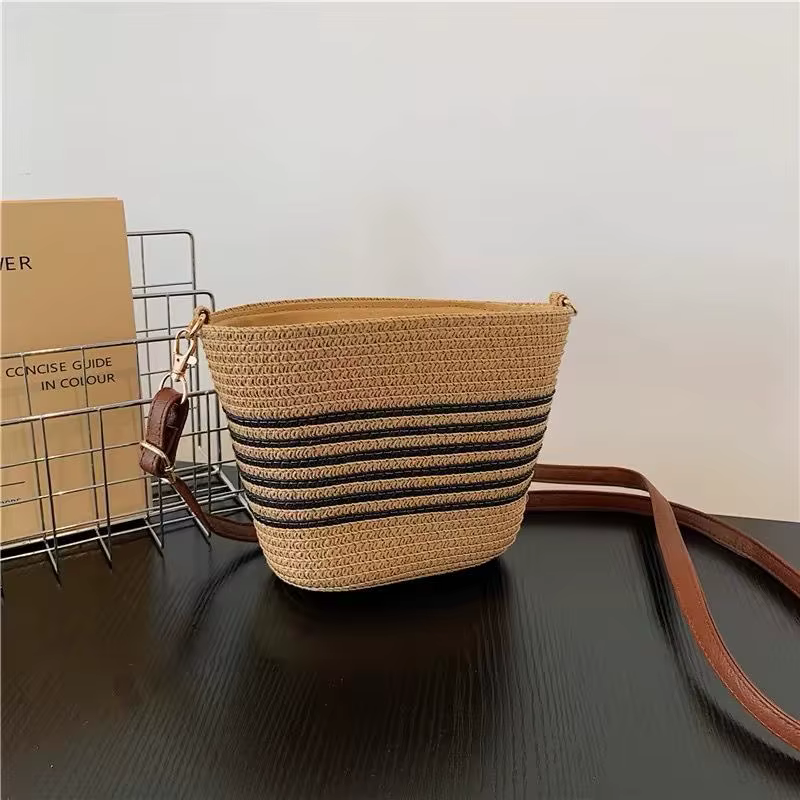 Sac seau en paille d'été pour femme, sac à bandoulière mini tressé pour la plage et les vacances, ac