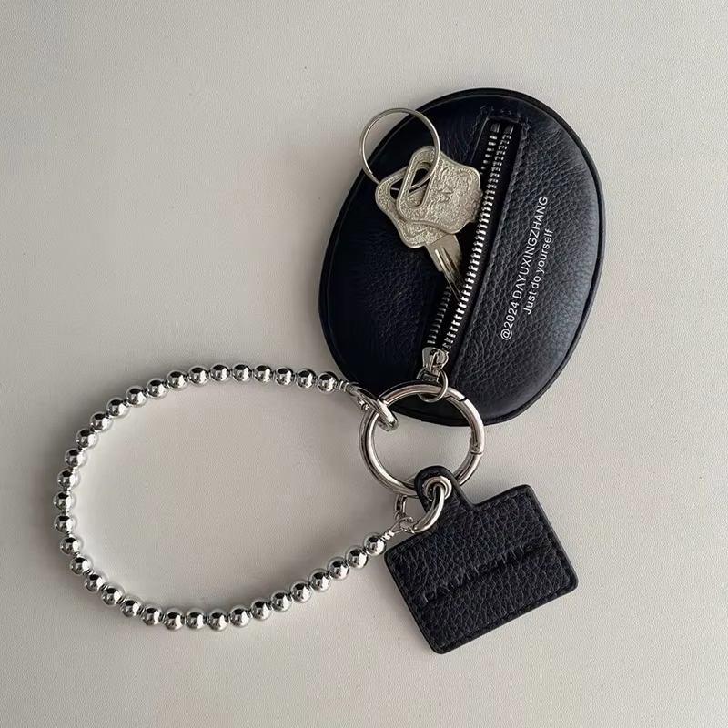Accessoires de sac tendance : Porte-clés en cuir PU noir texturé, porte-monnaie, breloque, cadeau