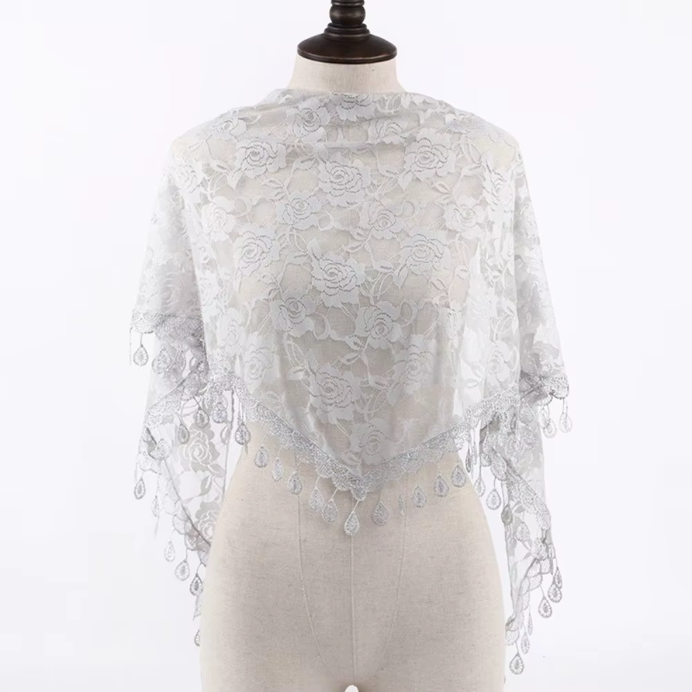 Écharpe en dentelle colorée à protection solaire avec pompons, bandeau imprimé style pastoral, bande