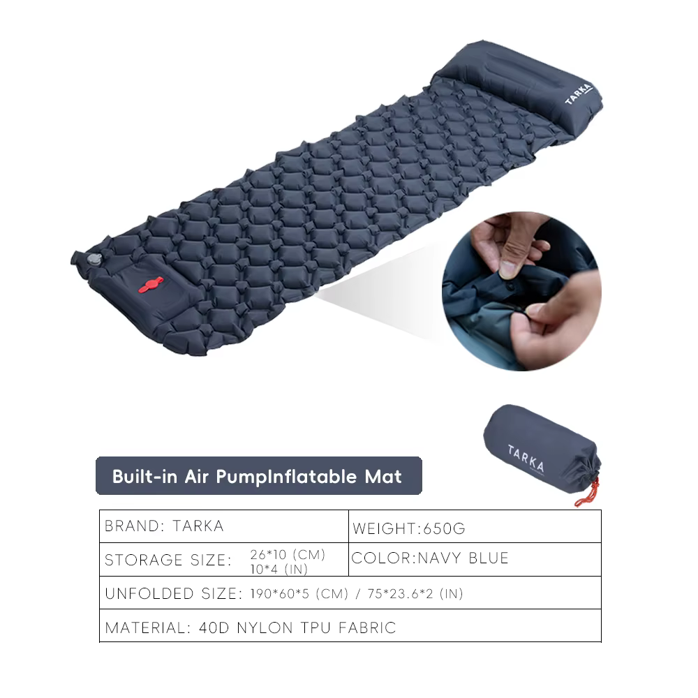 Matelas de camping gonflable avec oreiller, tapis de couchage auto-gonflant pour le tourisme en plei