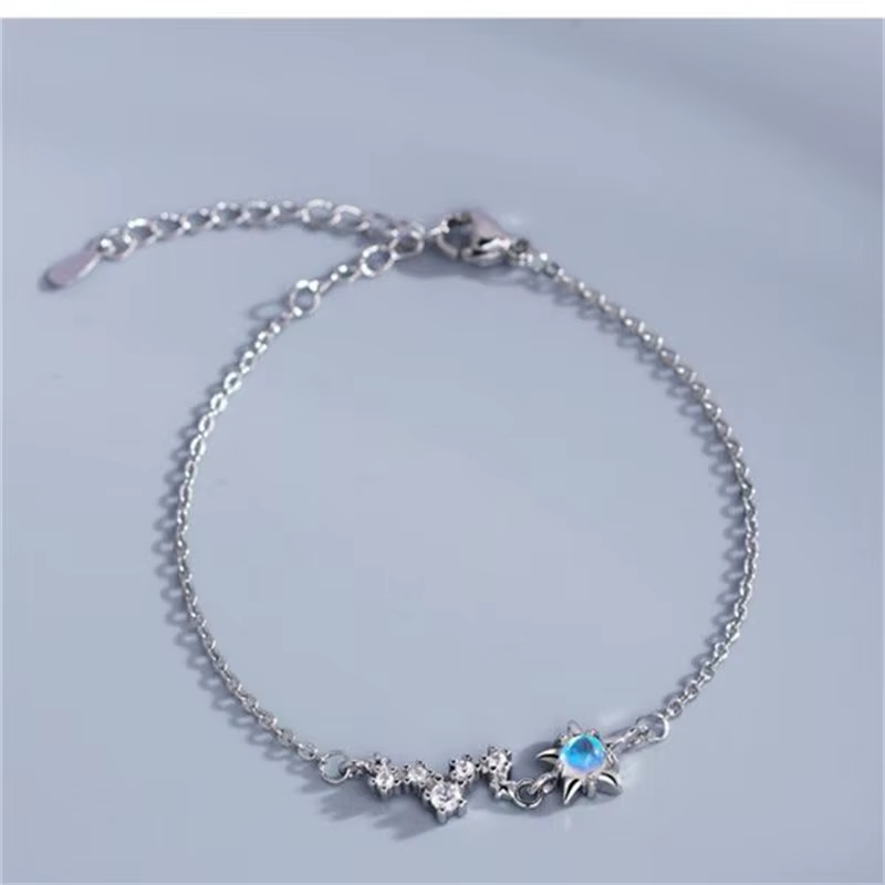 Bracelet en argent regardé 925 pour femme, pierre de lune exquise, étoile, lune, bijoux pour femme, 