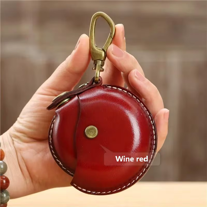 Sacs de rangement artisanaux, petits sacs ronds en cuir véritable, étuis portables et créatifs pour 