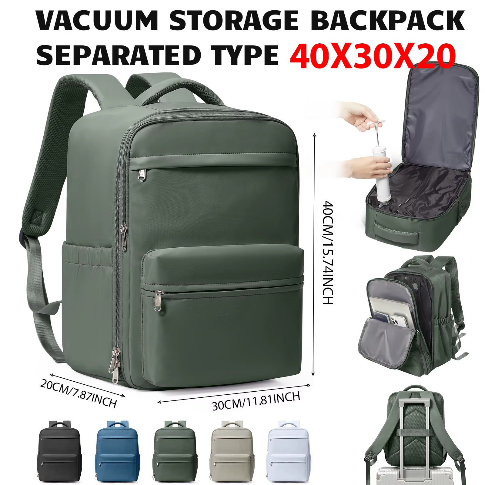 Ryanair 40x30x20 sac à dos de voyage sac à dos de compression sous vide avec pompe, sac de cabine Wi