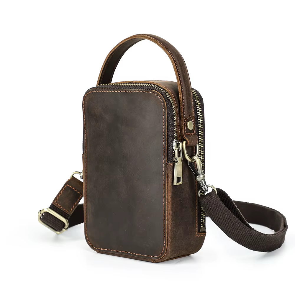 Sac à bandoulière en cuir véritable pour homme, mini sac à la taille, iPhone 16, 15, 14, 13, 12, 11 
