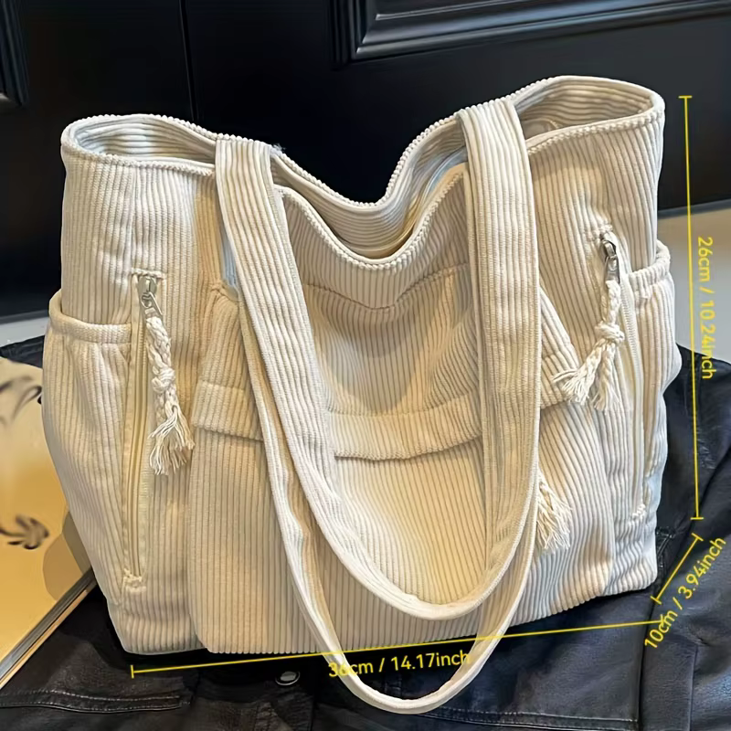 Sac à bandoulière en velours côtelé Travel Master, couleur unie décontractée avec plusieurs poches, 