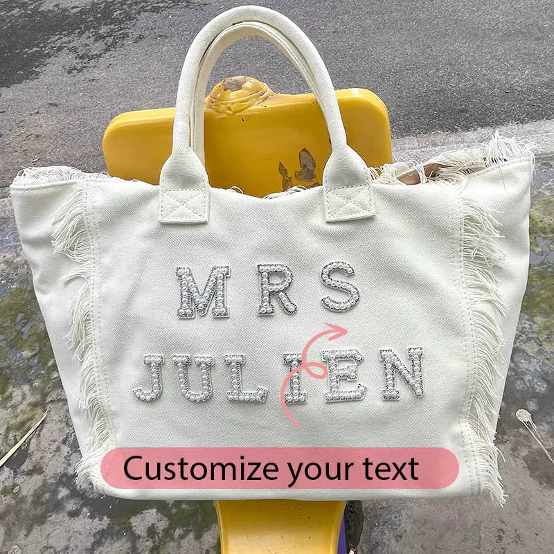 Sac fourre-tout personnalisé pour femme, douche de patients, plage, boho, fiançailles de mariage, en