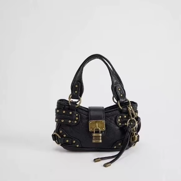 Nouveau Vintage Rivet noir sac de messager portefeuilles femmes haute rue poignée en cuir Mini sac Y