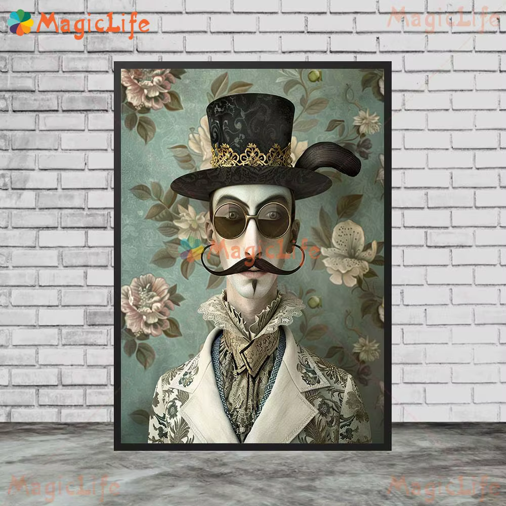 Peinture sur toile de portraits d'homme vintage sans cadre, homme surréaliste fantaisiste avec moust