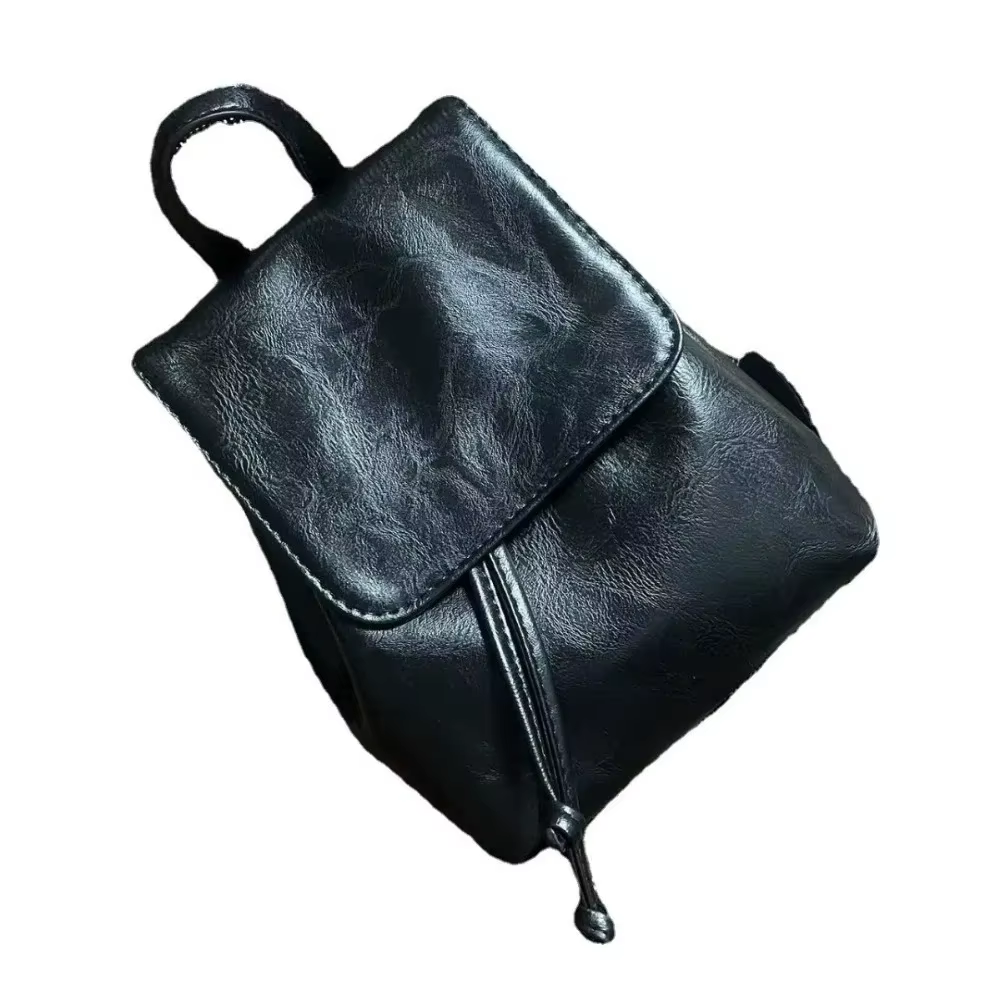 Petit sac à dos en cuir PU avec cordon de serrage, couleur unie, style coréen, sac à dos scolaire, m