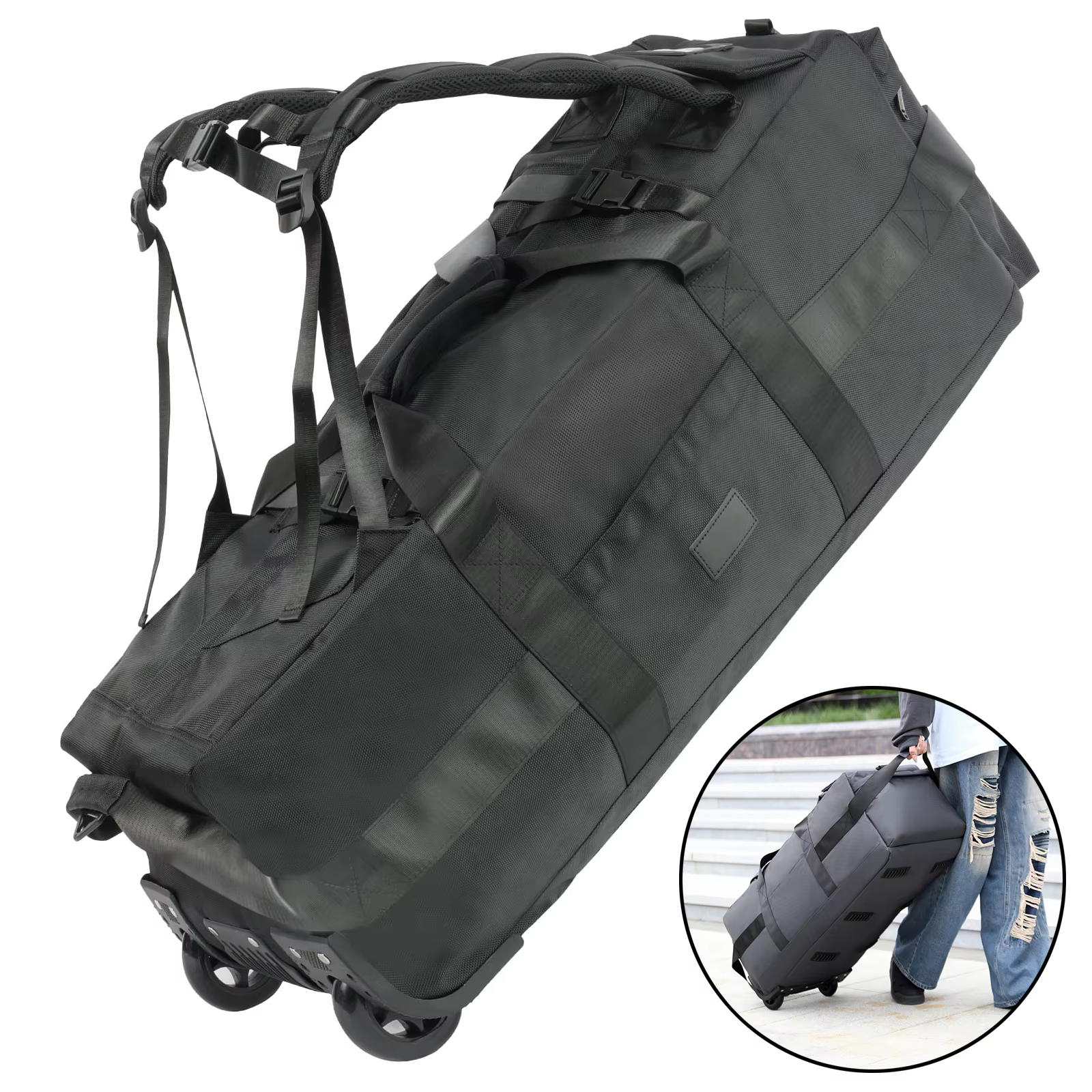 Sac de sport roulant 80L avec roulettes Sac de voyage pliable robuste de 31 pouces Bagage à roulette