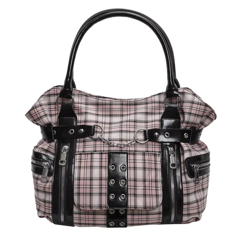 Sac à bandoulière punk à carreaux, style gothique alternatif, avec poignée supérieure, sac fourre-to