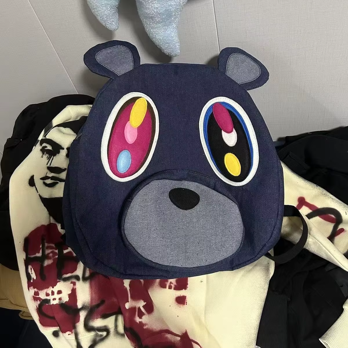 Original Spoof Kanye West abandonné ours noir Pu cuir sac à dos grande capacité sac d'école Couple d