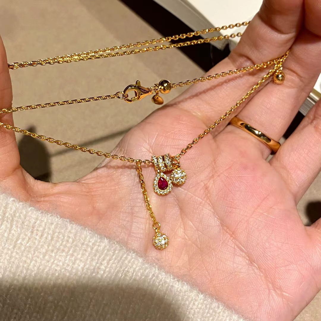 Collier Vintage de luxe en rubis, petite boule incrustée de diamants, glands à la mode, chaînes, bij