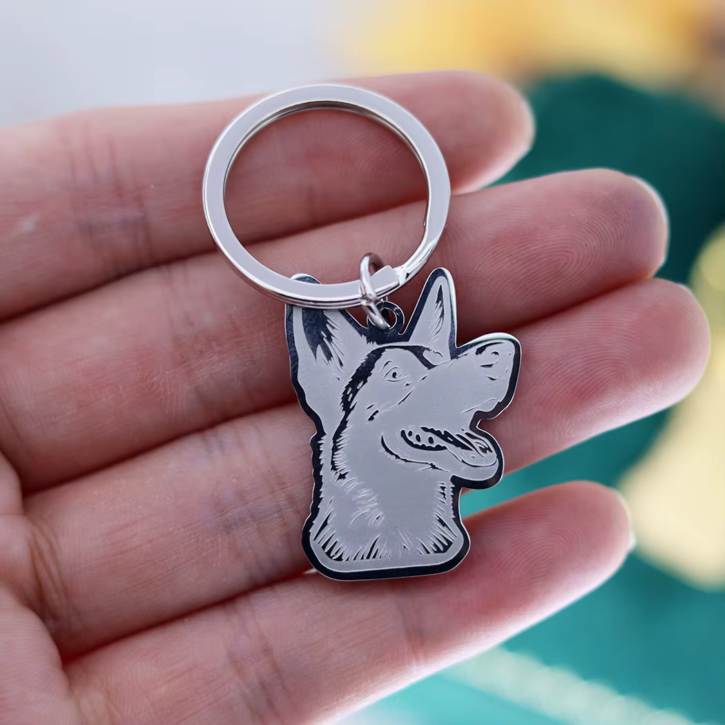 ChimKeychain-Bijoux Punk en Acier Inoxydable pour Homme et Enfant, Chien Malinois Belge, Cadeaux Uni