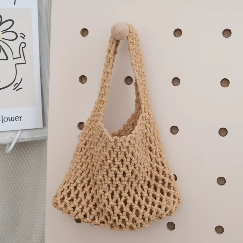 Sac fourre-tout en macramé ajouré style bohème, sac à bandoulière en corde de coton tricotée respira